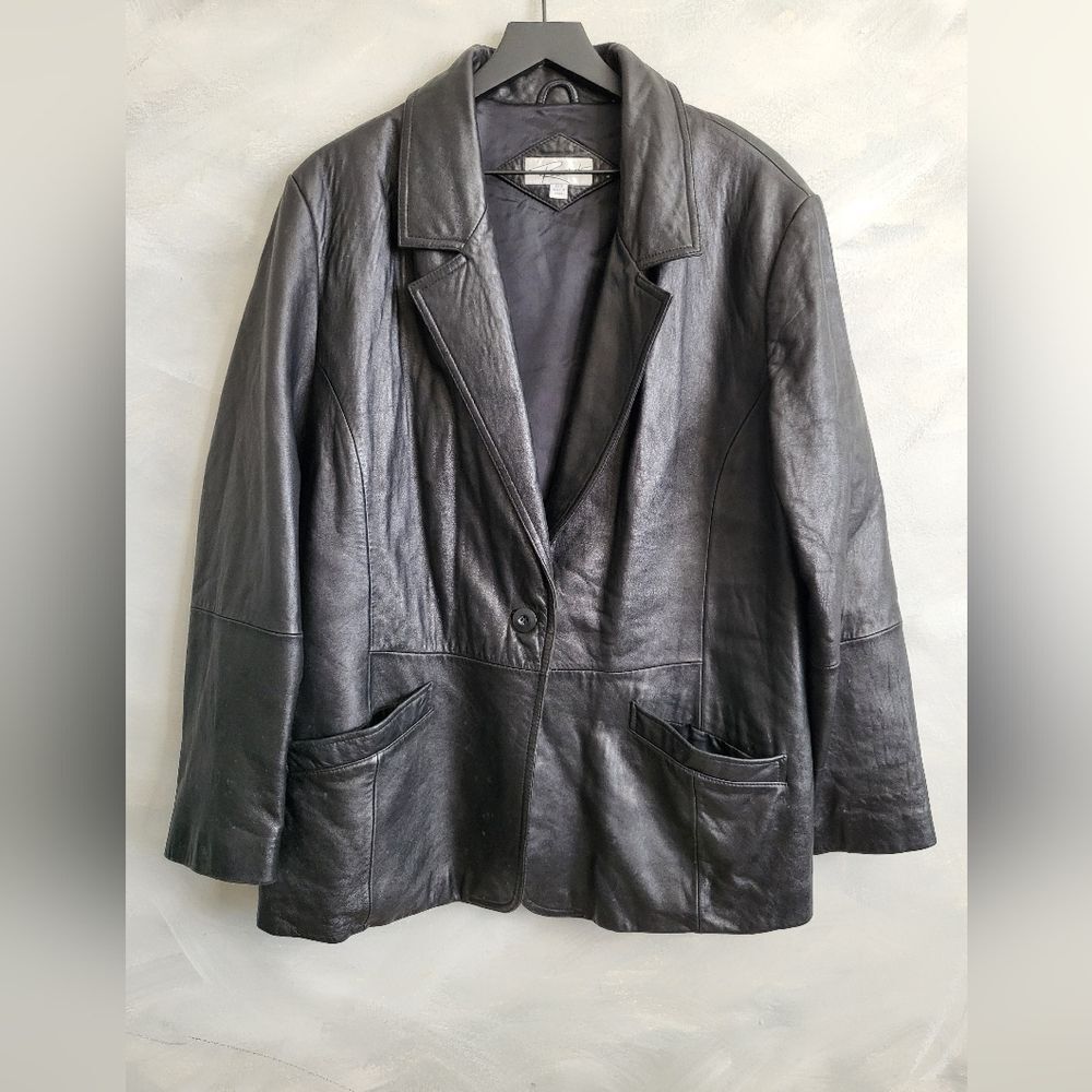 Vintage Soft Black Leather Jacket XL Ricardo Single Button Closure Unisex